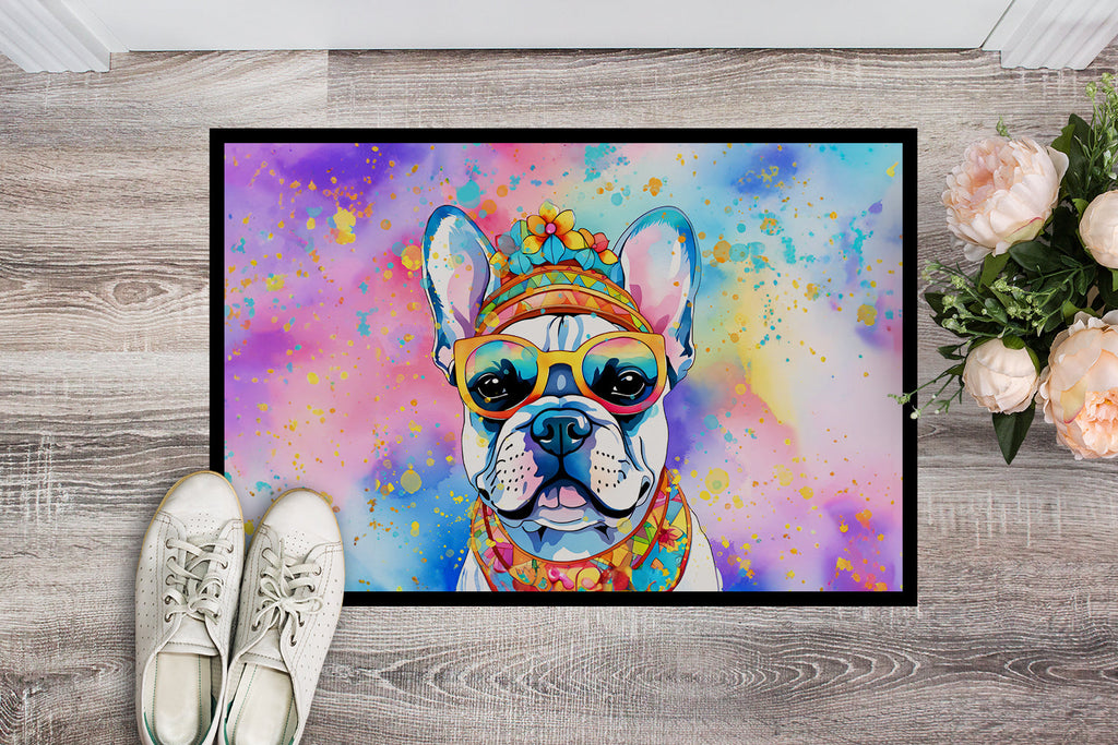 French Bulldog Hippie Dawg Doormat Indoor Outdoor 24H X 36W Front Door Mat Rugs for Entryway, Non Slip Washable Low Pile,