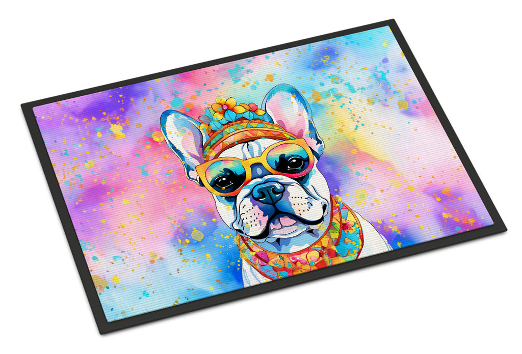 French Bulldog Hippie Dawg Doormat Indoor Outdoor 18H X 27W Front Door Mat Rugs for Entryway, Non Slip Washable