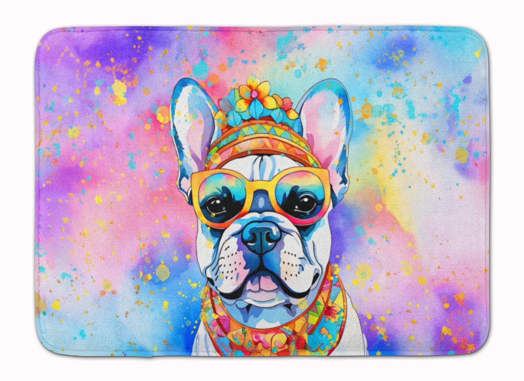 French Bulldog Hippie Dawg Memory Foam Kitchen Mat Machine Washable Anti-Fatigue Cushion Comfort Bath or Kitchen Rug