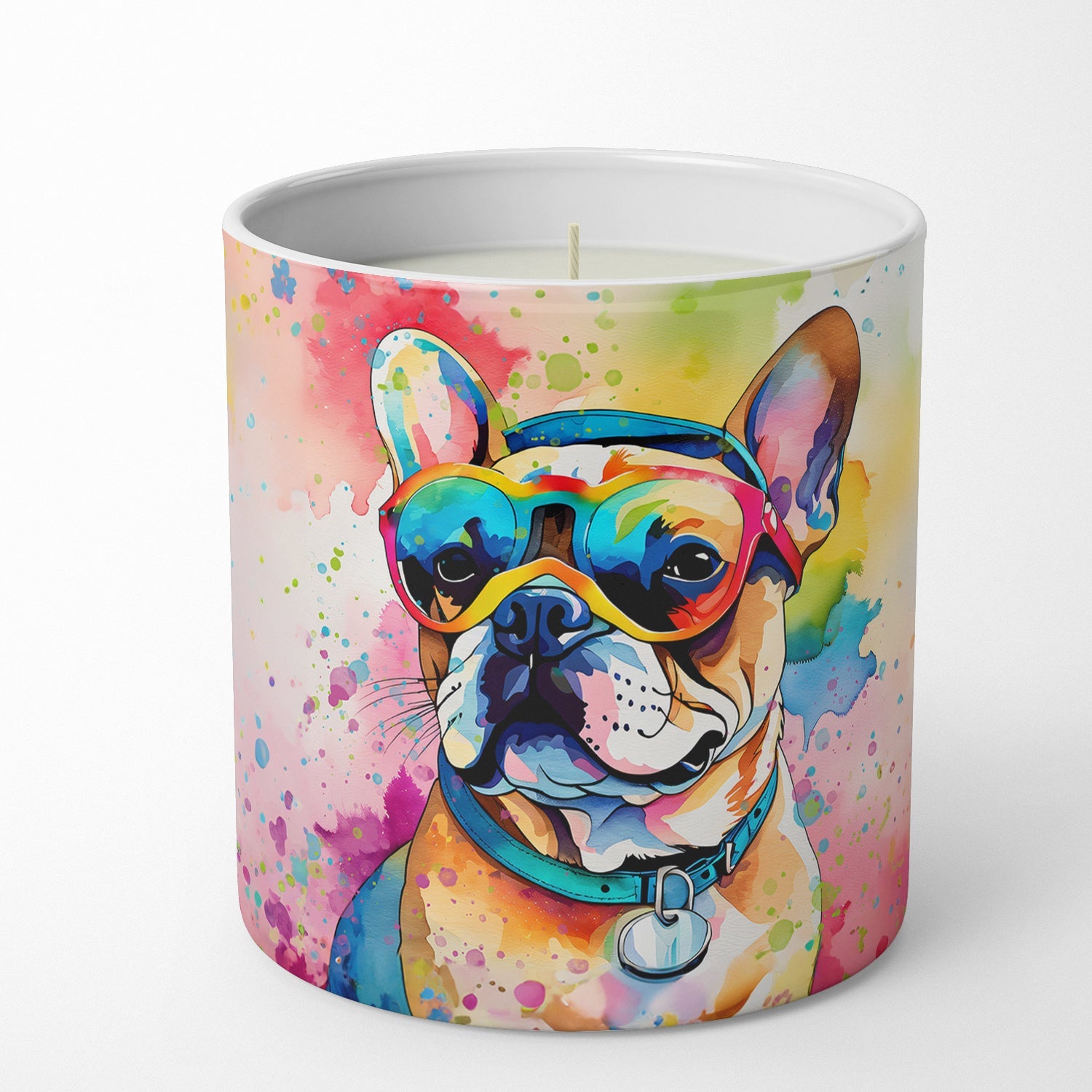 French Bulldog Hippie Dawg Decorative Soy Candle Nature Soy Wax Essential Oil Home Decor Ideal for Bedroom Kitchen Bath Office Gift, 10 oz