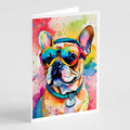 French Bulldog Hippie Dawg Greeting Cards Pack of 8 Blank Cards with Envelopes Whimsical A7 Size 5x7