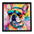 French Bulldog Hippie Dawg Framed Metal Print Bathroom, Kitchen, Office, Home Decor Wall Art Ready to Hang, Square, 8X8
