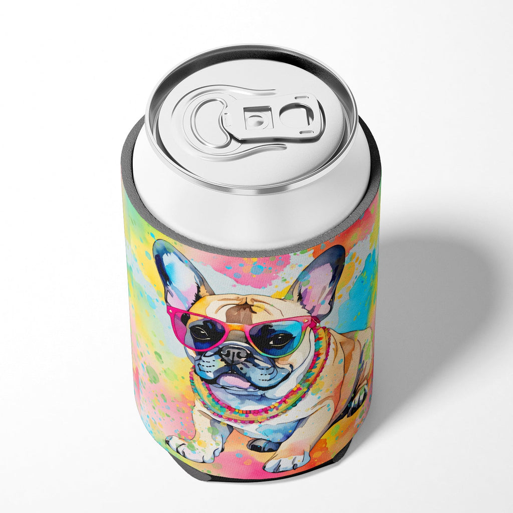 French Bulldog Hippie Dawg Can or Bottle Hugger Cooler Sleeve for Standard 12 oz Cans, Insulated Foam Beer & Soda Can Hugger Reusable