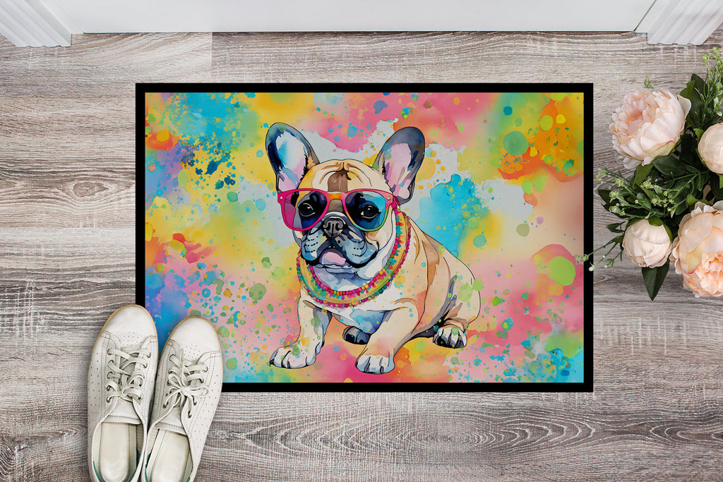 French Bulldog Hippie Dawg Doormat Indoor Outdoor 24H X 36W Front Door Mat Rugs for Entryway, Non Slip Washable Low Pile,