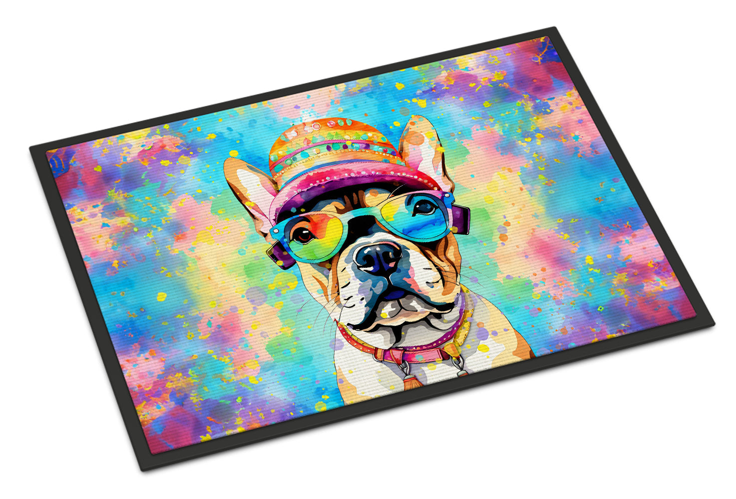 French Bulldog Hippie Dawg Doormat Indoor Outdoor 18H X 27W Front Door Mat Rugs for Entryway, Non Slip Washable