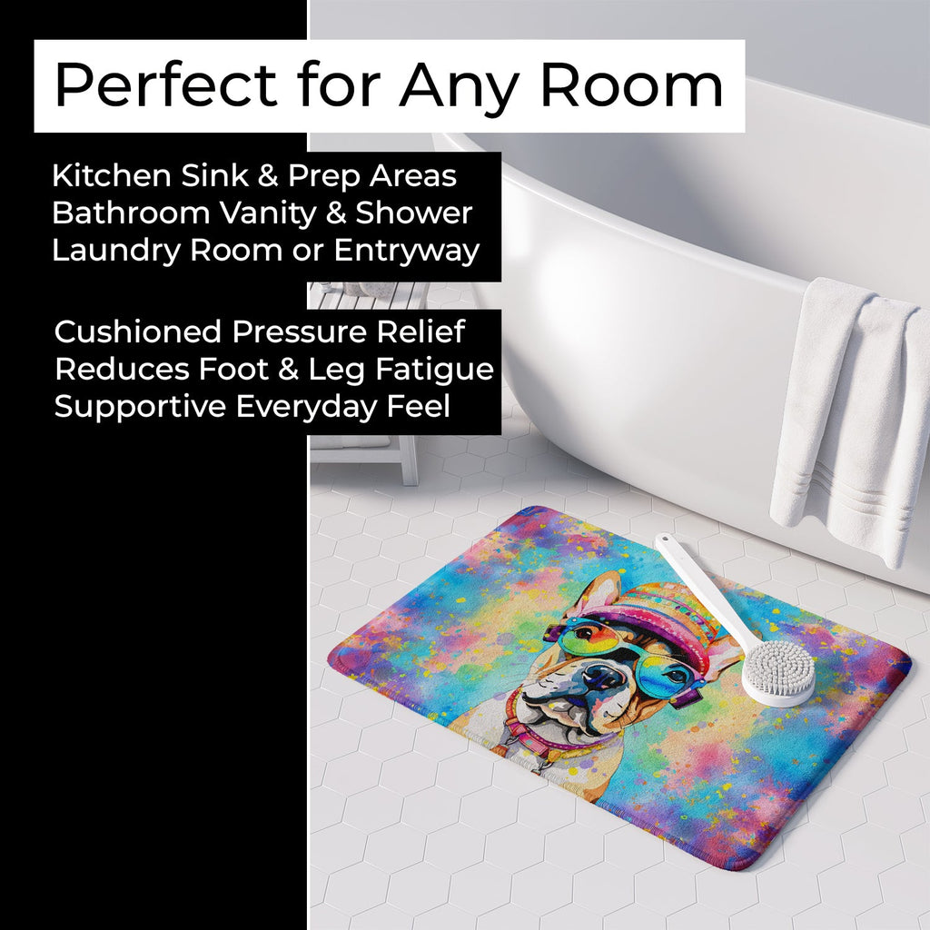French Bulldog Hippie Dawg Memory Foam Kitchen Mat Machine Washable Anti-Fatigue Cushion Comfort Bath or Kitchen Rug