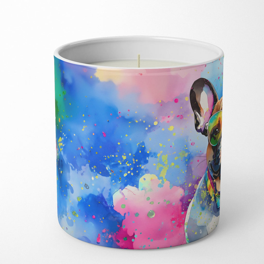 French Bulldog Hippie Dawg Decorative Soy Candle Nature Soy Wax Essential Oil Home Decor Ideal for Bedroom Kitchen Bath Office Gift, 10 oz
