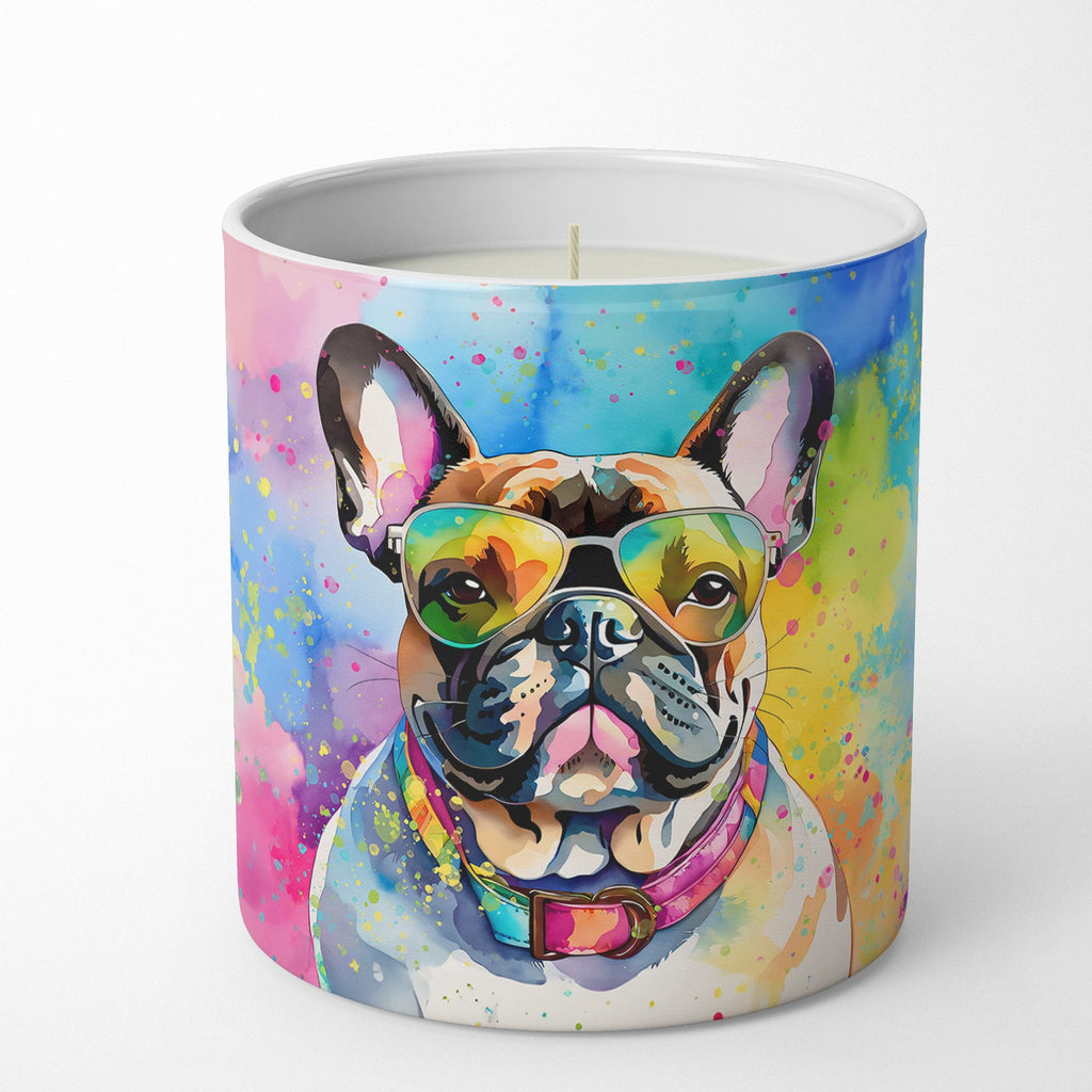 French Bulldog Hippie Dawg Decorative Soy Candle Nature Soy Wax Essential Oil Home Decor Ideal for Bedroom Kitchen Bath Office Gift, 10 oz