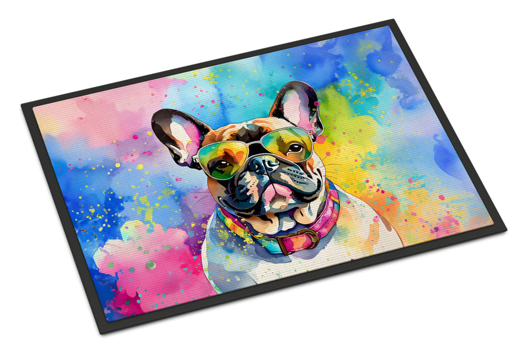 French Bulldog Hippie Dawg Doormat Indoor Outdoor 24H X 36W Front Door Mat Rugs for Entryway, Non Slip Washable Low Pile,