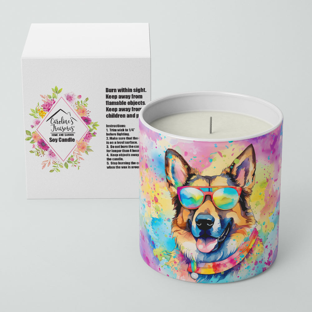 German Shepherd Hippie Dawg Decorative Soy Candle Nature Soy Wax Essential Oil Home Decor Ideal for Bedroom Kitchen Bath Office Gift, 10 oz