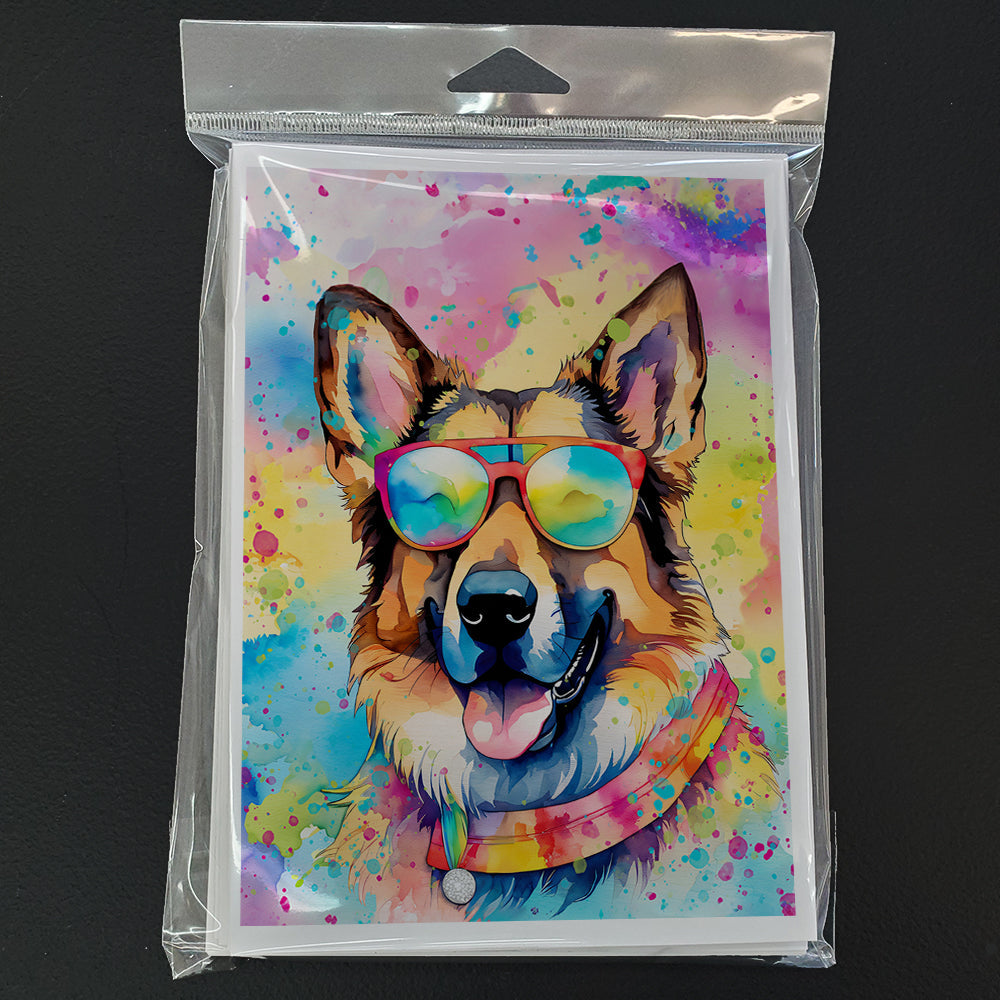 German Shepherd Hippie Dawg Greeting Cards Pack of 8 Blank Cards with Envelopes Whimsical A7 Size 5x7
