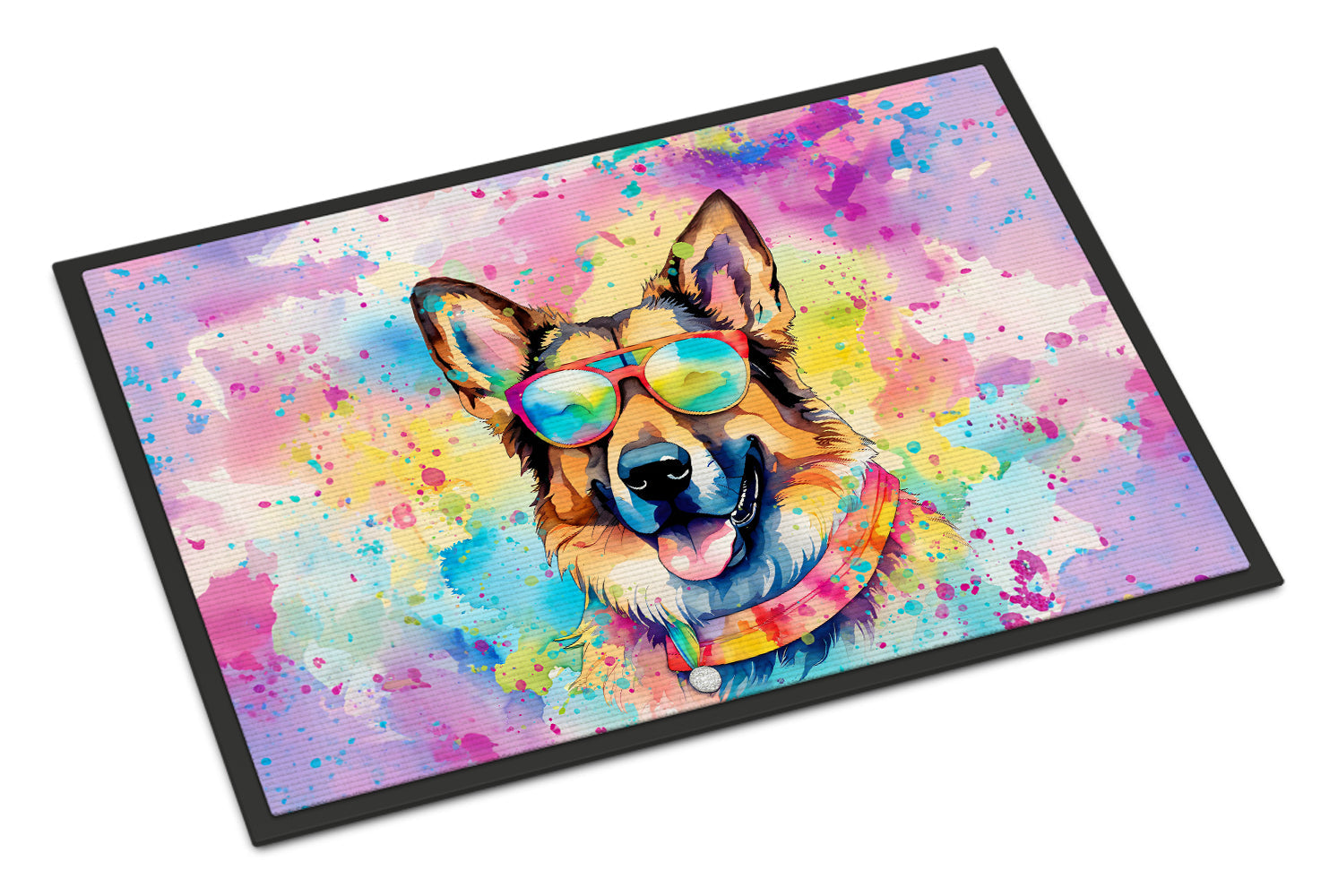 German Shepherd Hippie Dawg Doormat Indoor Outdoor 24H X 36W Front Door Mat Rugs for Entryway, Non Slip Washable Low Pile,
