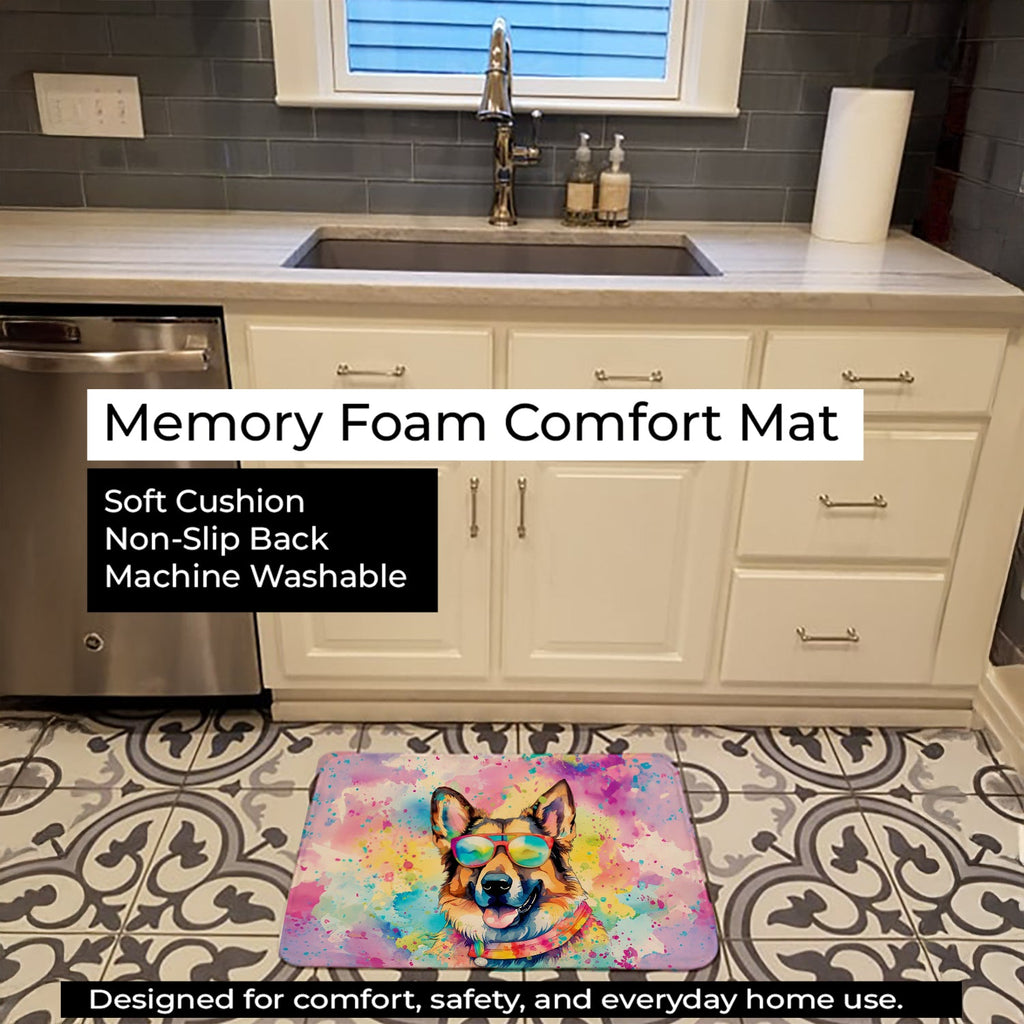 German Shepherd Hippie Dawg Memory Foam Kitchen Mat Machine Washable Anti-Fatigue Cushion Comfort Bath or Kitchen Rug