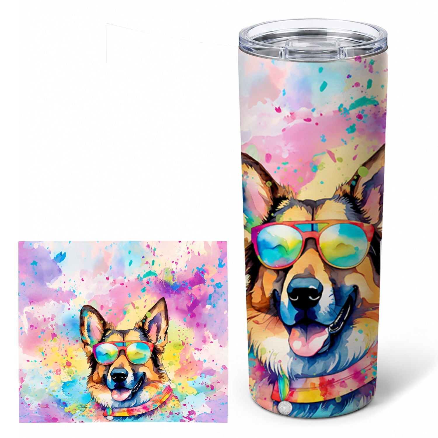 German Shepherd Hippie Dawg Stainless Steel Skinny Tumbler 20 oz Vacuum Double Walled Reusable Insulated Travel Cup