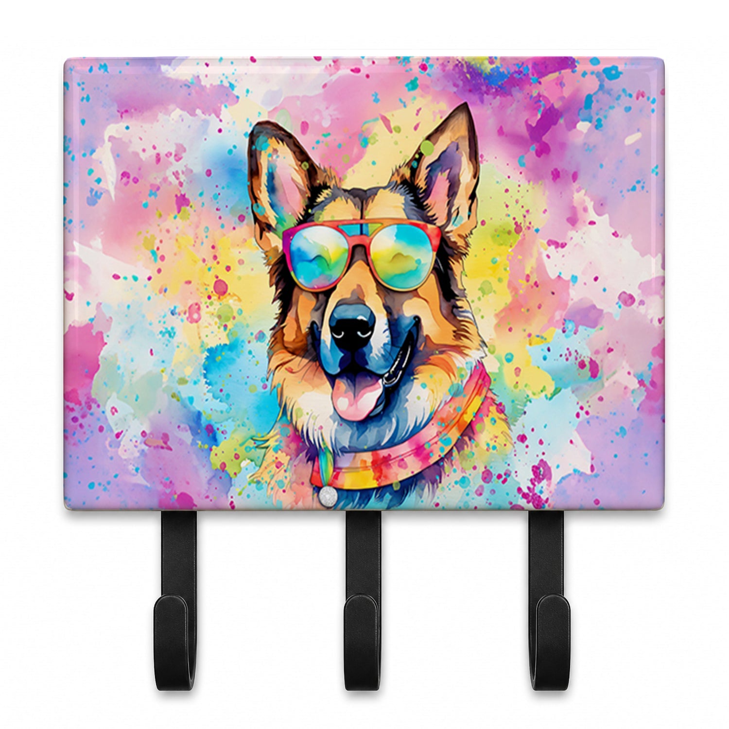 German Shepherd Hippie Dawg Leash or Key Holder Wall Hooks, Coat Rack Wall Mount, for Hanging Keys, Towels, Aprons, Leashes