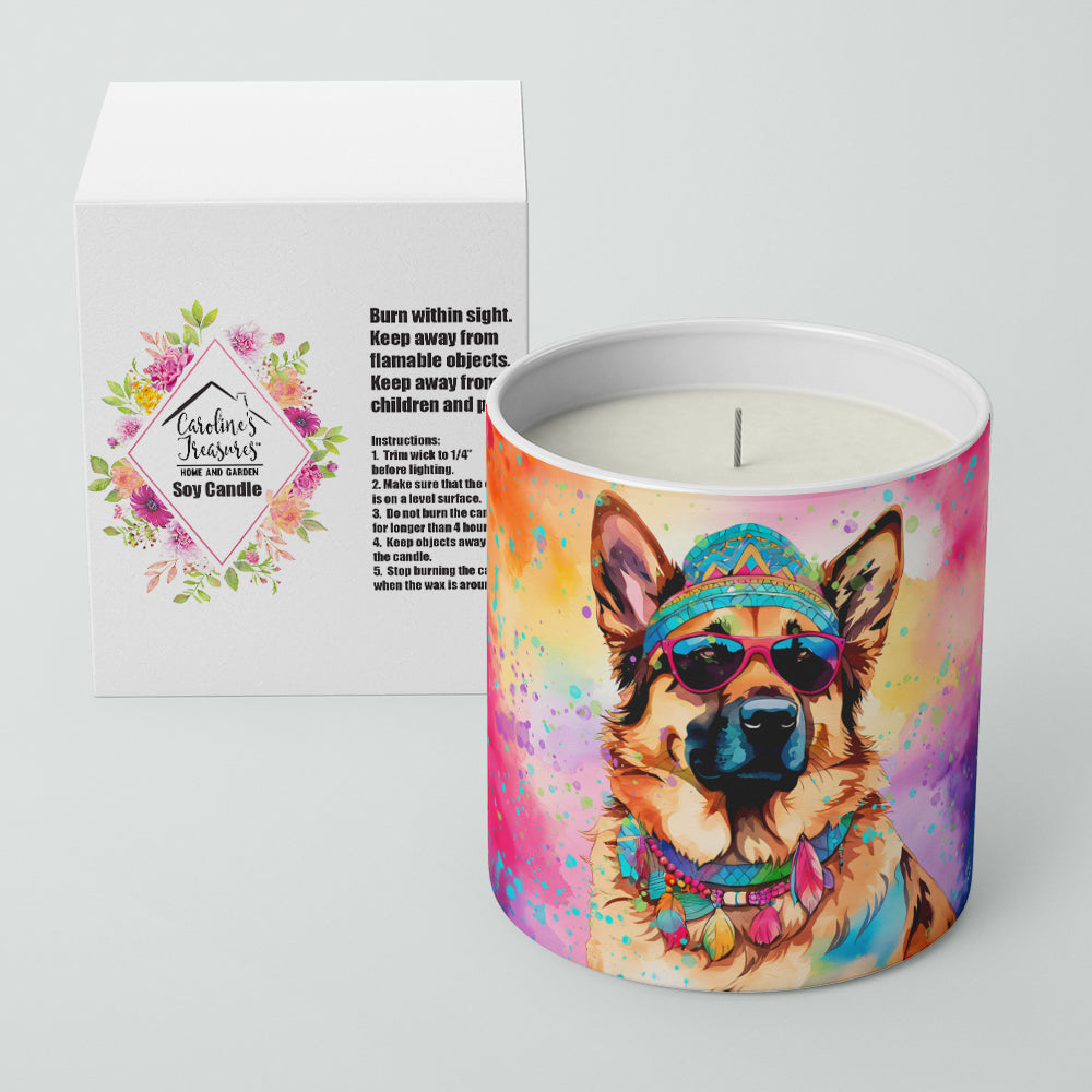 German Shepherd Hippie Dawg Decorative Soy Candle Nature Soy Wax Essential Oil Home Decor Ideal for Bedroom Kitchen Bath Office Gift, 10 oz