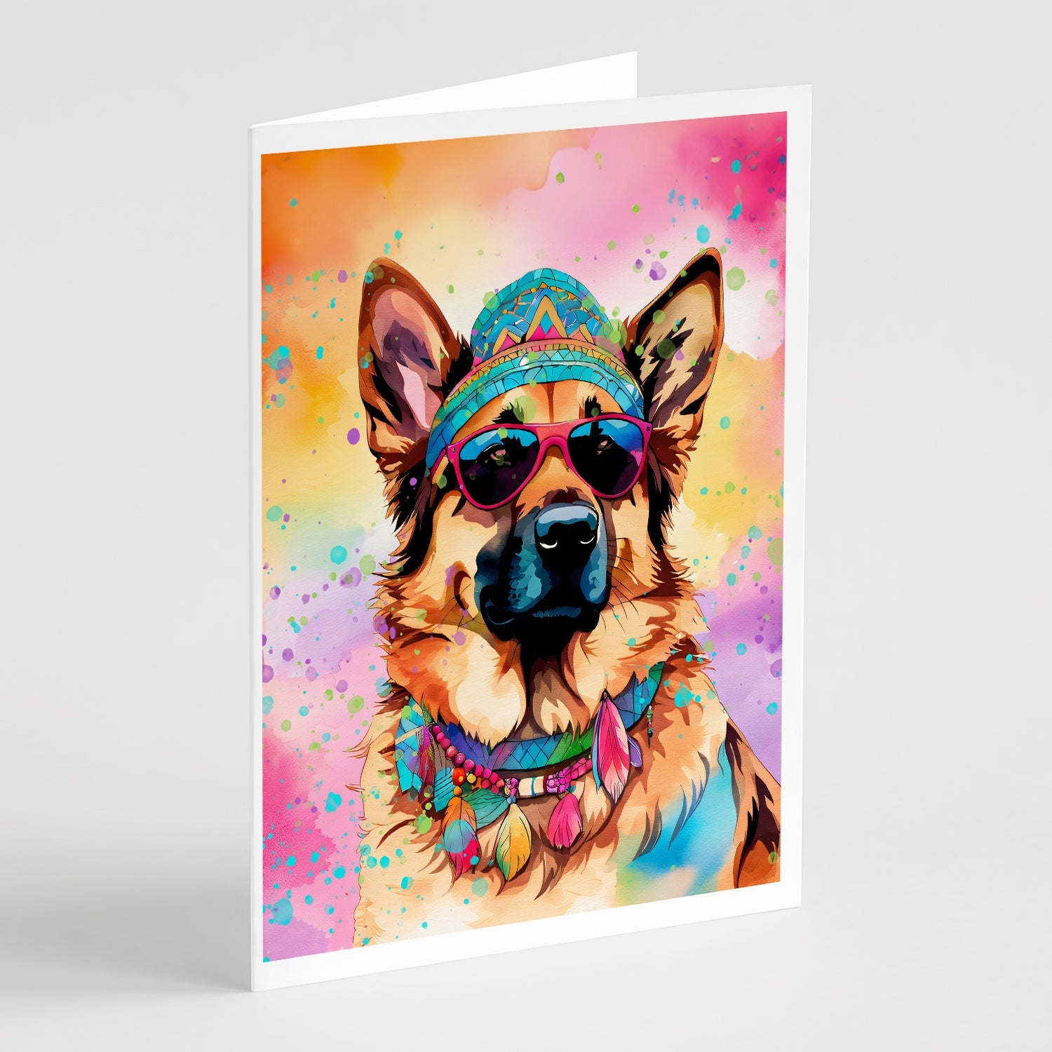 German Shepherd Hippie Dawg Greeting Cards Pack of 8 Blank Cards with Envelopes Whimsical A7 Size 5x7