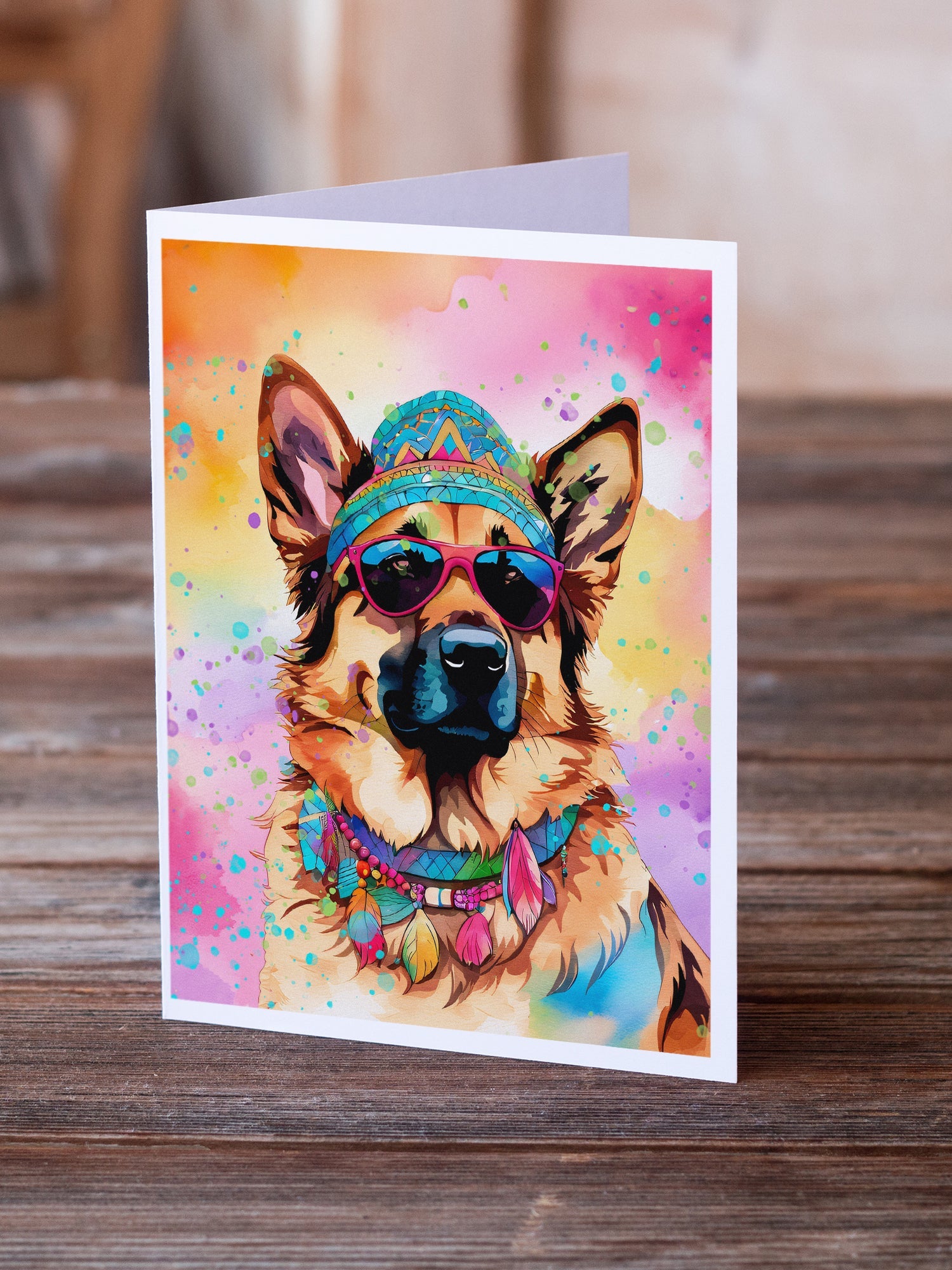 German Shepherd Hippie Dawg Greeting Cards Pack of 8 Blank Cards with Envelopes Whimsical A7 Size 5x7