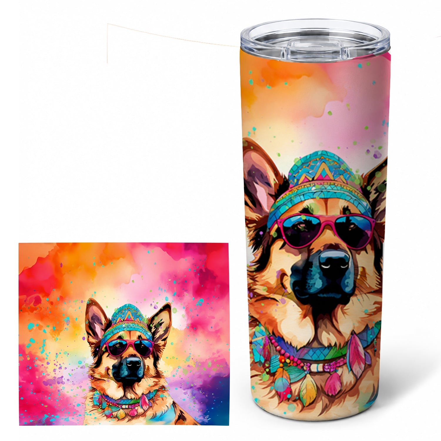 German Shepherd Hippie Dawg Stainless Steel Skinny Tumbler 20 oz Vacuum Double Walled Reusable Insulated Travel Cup