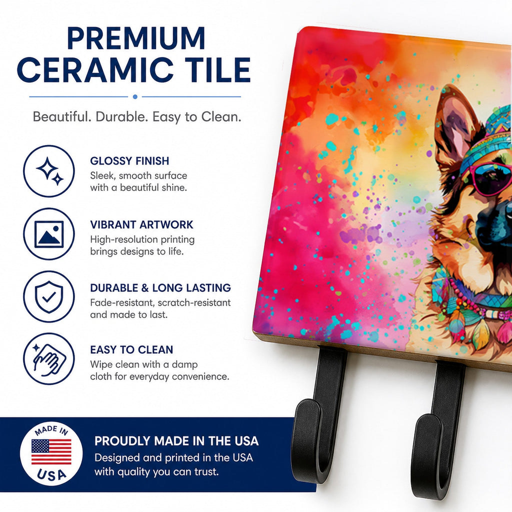 German Shepherd Hippie Dawg Leash or Key Holder Wall Hooks, Coat Rack Wall Mount, for Hanging Keys, Towels, Aprons, Leashes