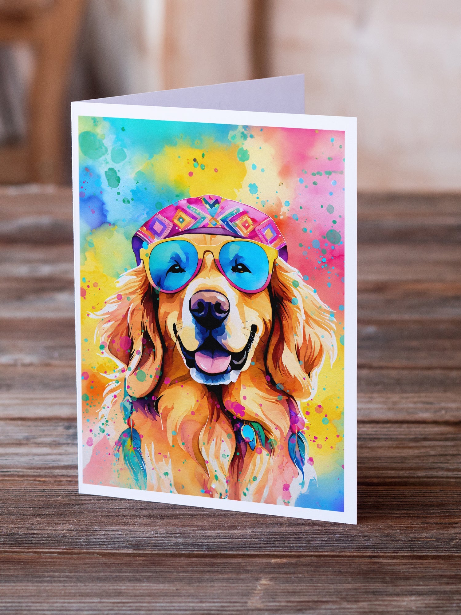 Golden Retriever Hippie Dawg Greeting Cards Pack of 8 Blank Cards with Envelopes Whimsical A7 Size 5x7