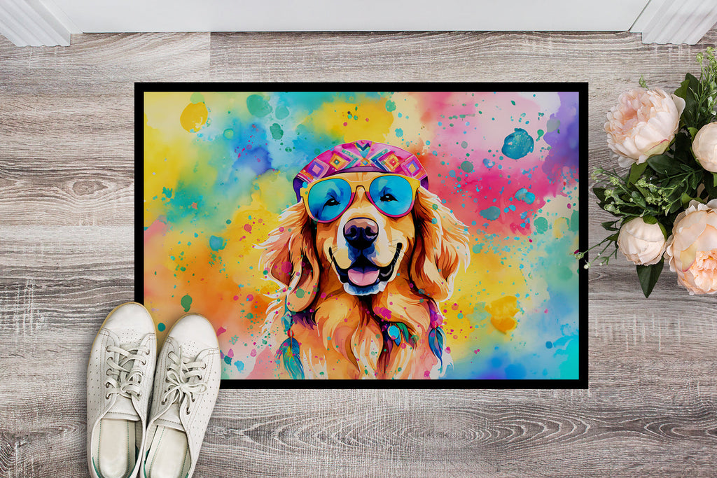 Golden Retriever Hippie Dawg Doormat Indoor Outdoor 24H X 36W Front Door Mat Rugs for Entryway, Non Slip Washable Low Pile,