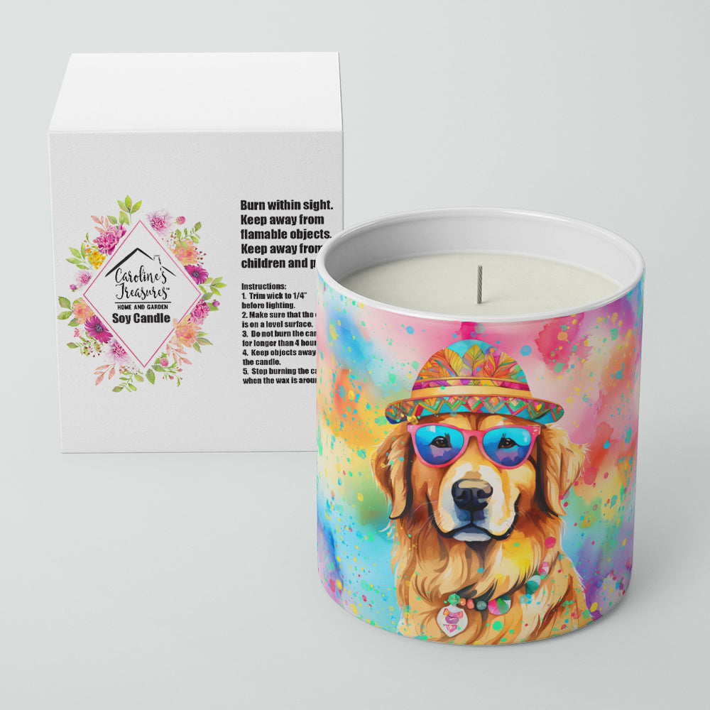 Golden Retriever Hippie Dawg Decorative Soy Candle Nature Soy Wax Essential Oil Home Decor Ideal for Bedroom Kitchen Bath Office Gift, 10 oz