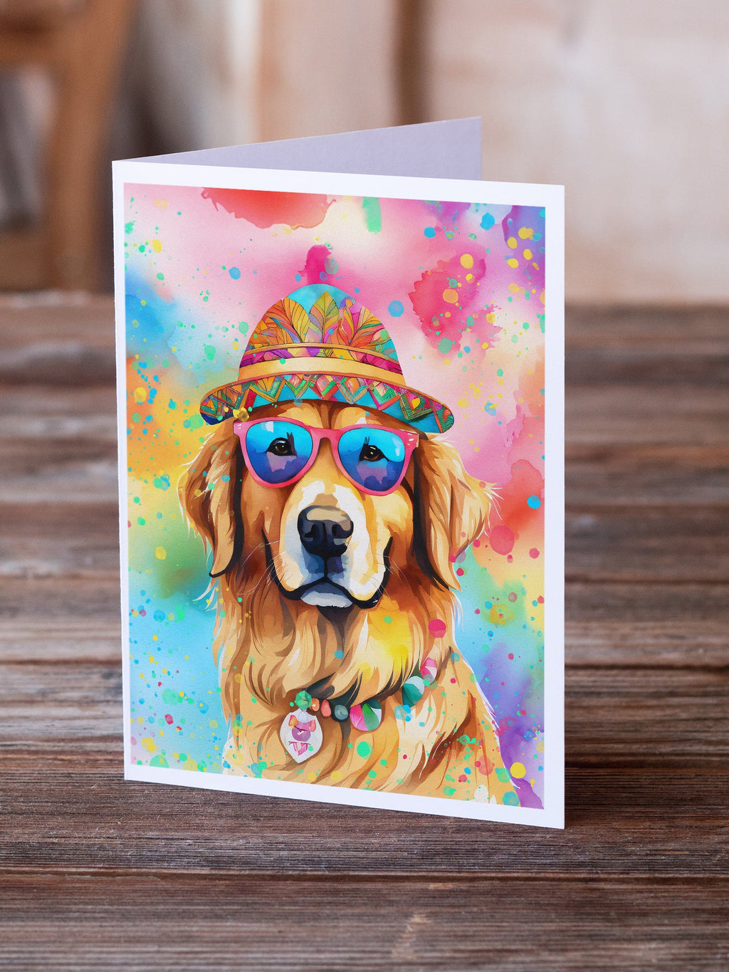 Golden Retriever Hippie Dawg Greeting Cards Pack of 8 Blank Cards with Envelopes Whimsical A7 Size 5x7