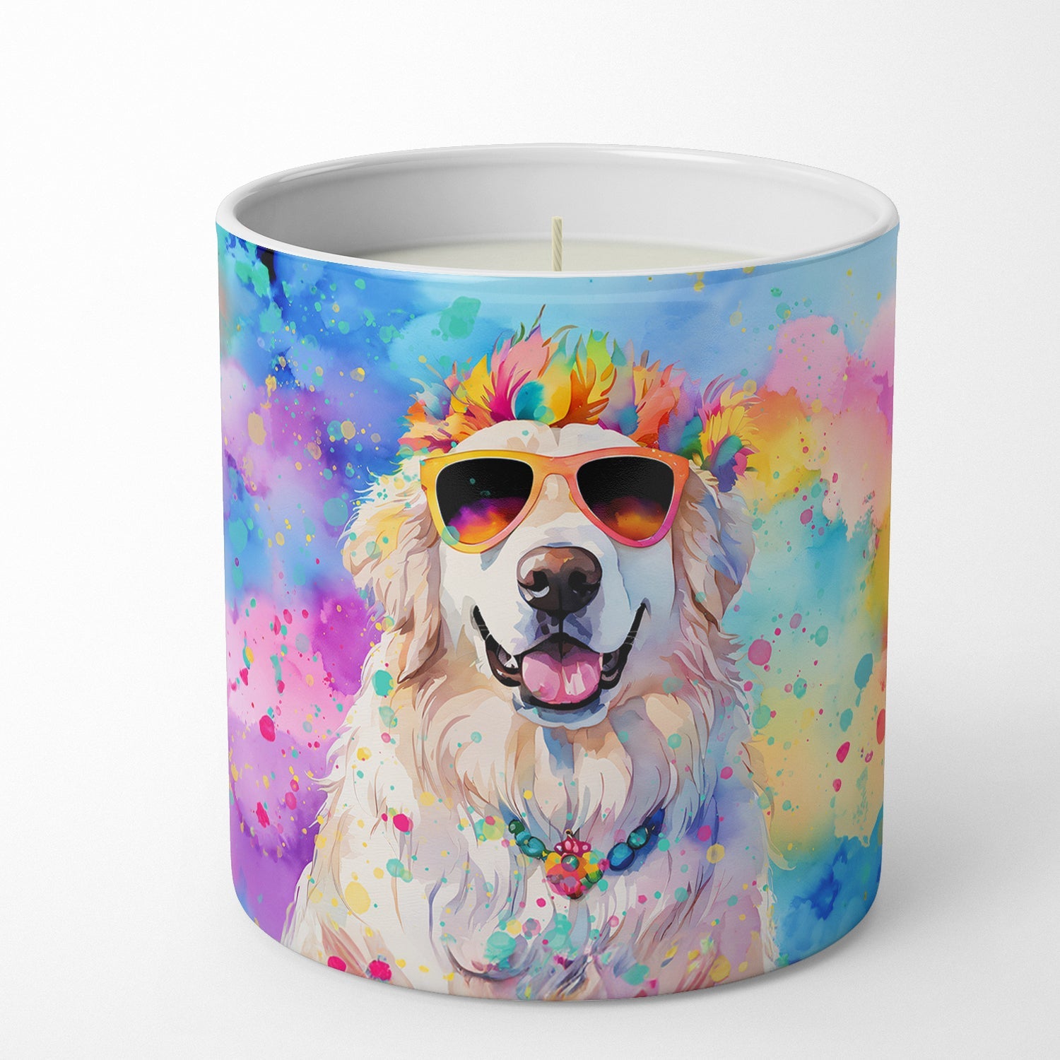 Great Pyrenees Hippie Dawg Decorative Soy Candle Nature Soy Wax Essential Oil Home Decor Ideal for Bedroom Kitchen Bath Office Gift, 10 oz