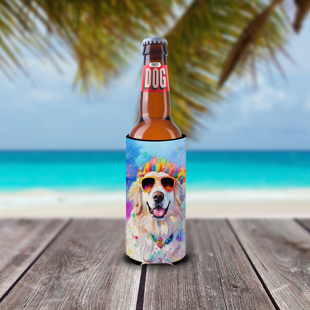 Great Pyrenees Hippie Dawg Slim Can Hugger , Insulated Foam Hugger for 12 oz Slim Cans, Beer Bottles & Water Bottles, Printed in USA