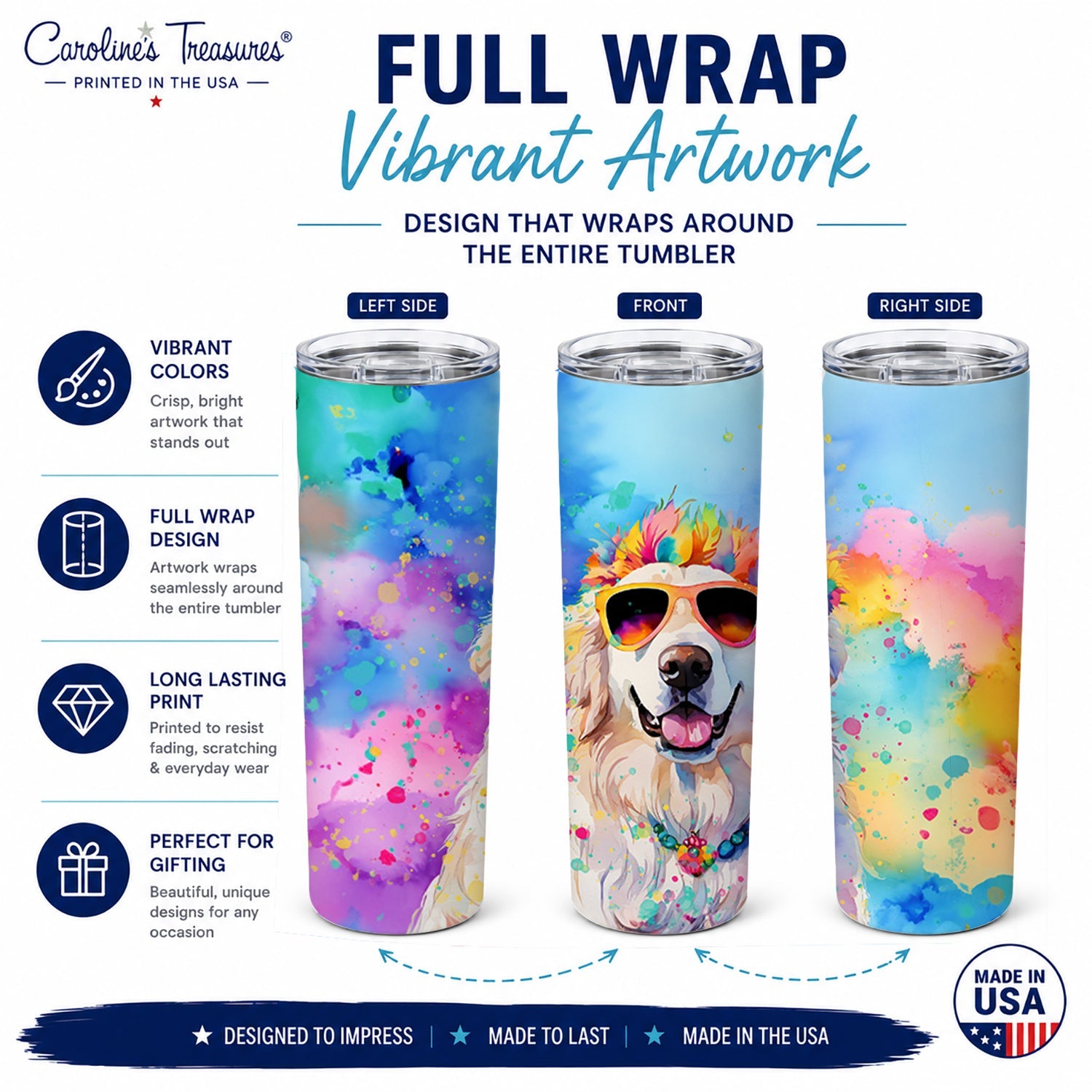 Great Pyrenees Hippie Dawg Stainless Steel Skinny Tumbler 20 oz Vacuum Double Walled Reusable Insulated Travel Cup
