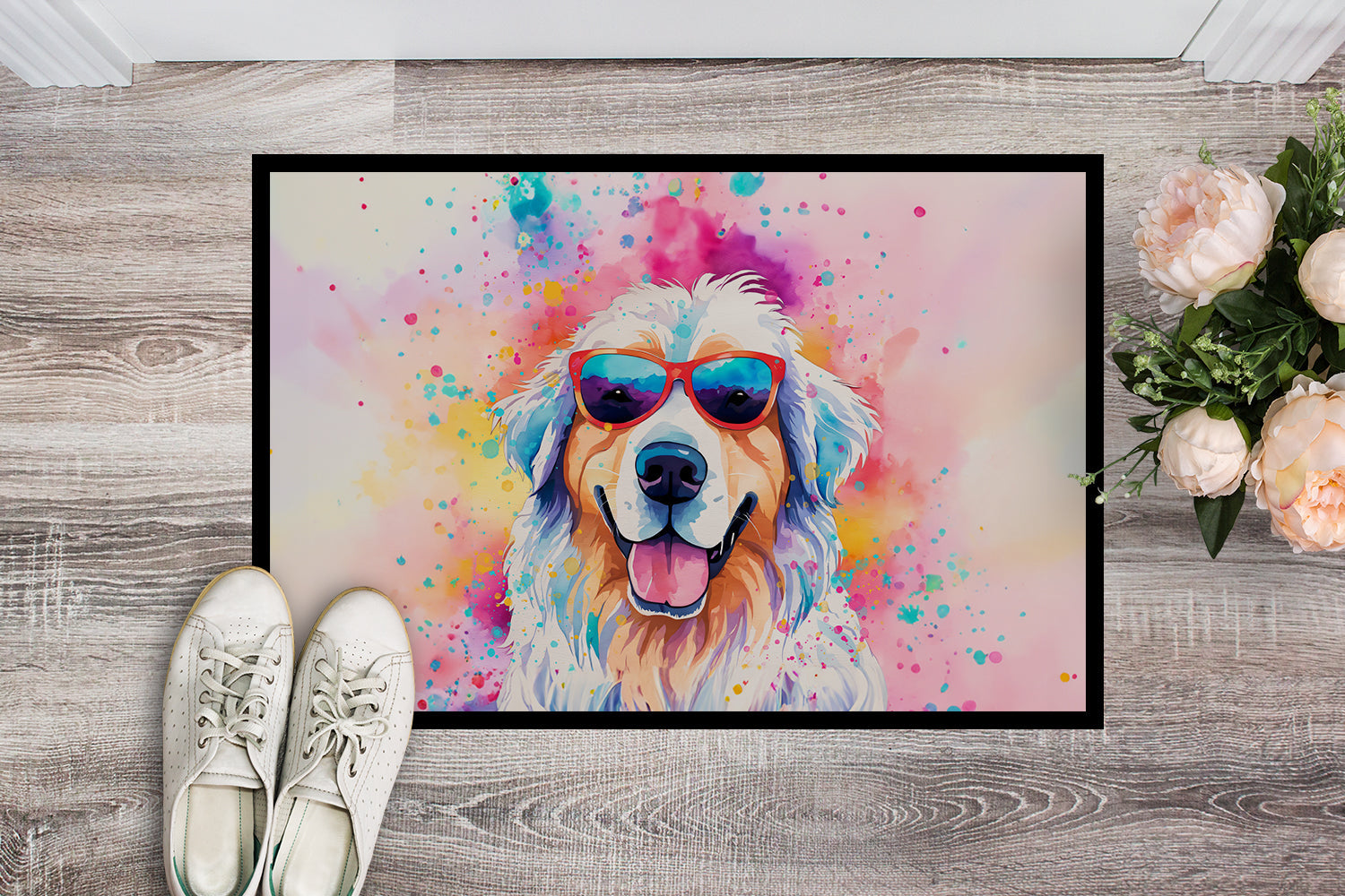 Great Pyrenees Hippie Dawg Doormat Indoor Outdoor 24H X 36W Front Door Mat Rugs for Entryway, Non Slip Washable Low Pile,