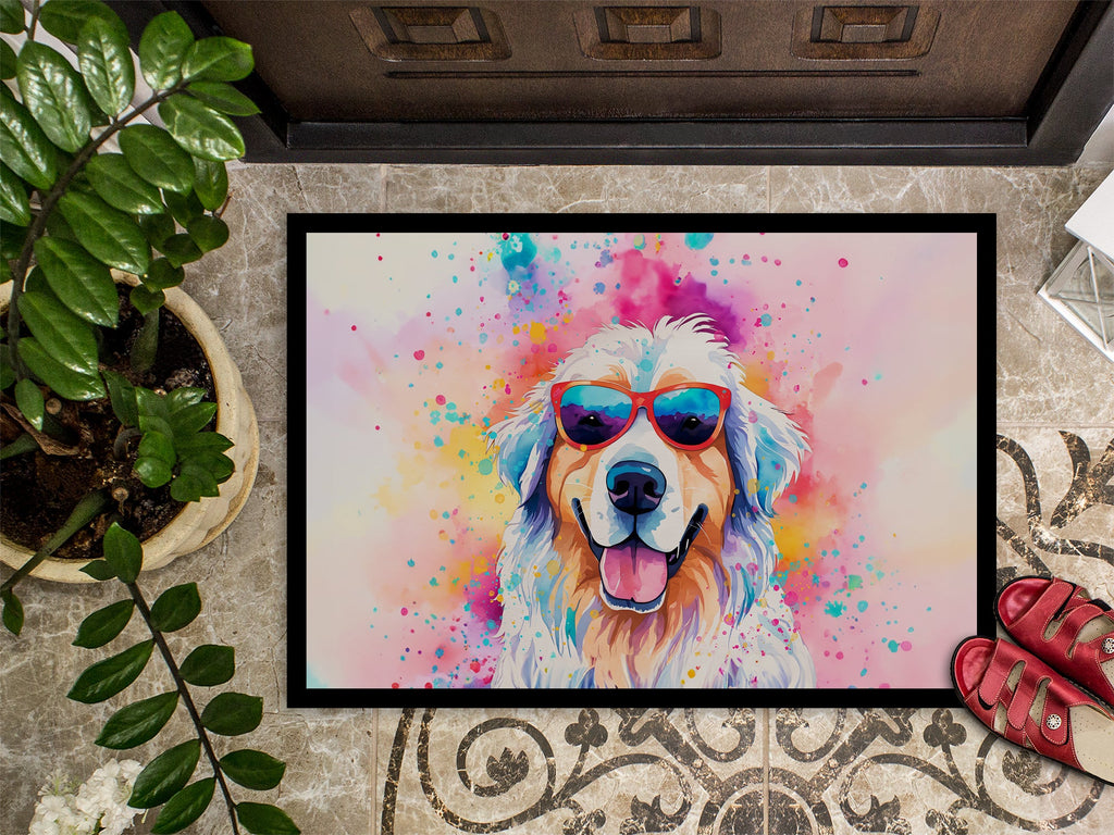 Great Pyrenees Hippie Dawg Doormat Indoor Outdoor 18H X 27W Front Door Mat Rugs for Entryway, Non Slip Washable
