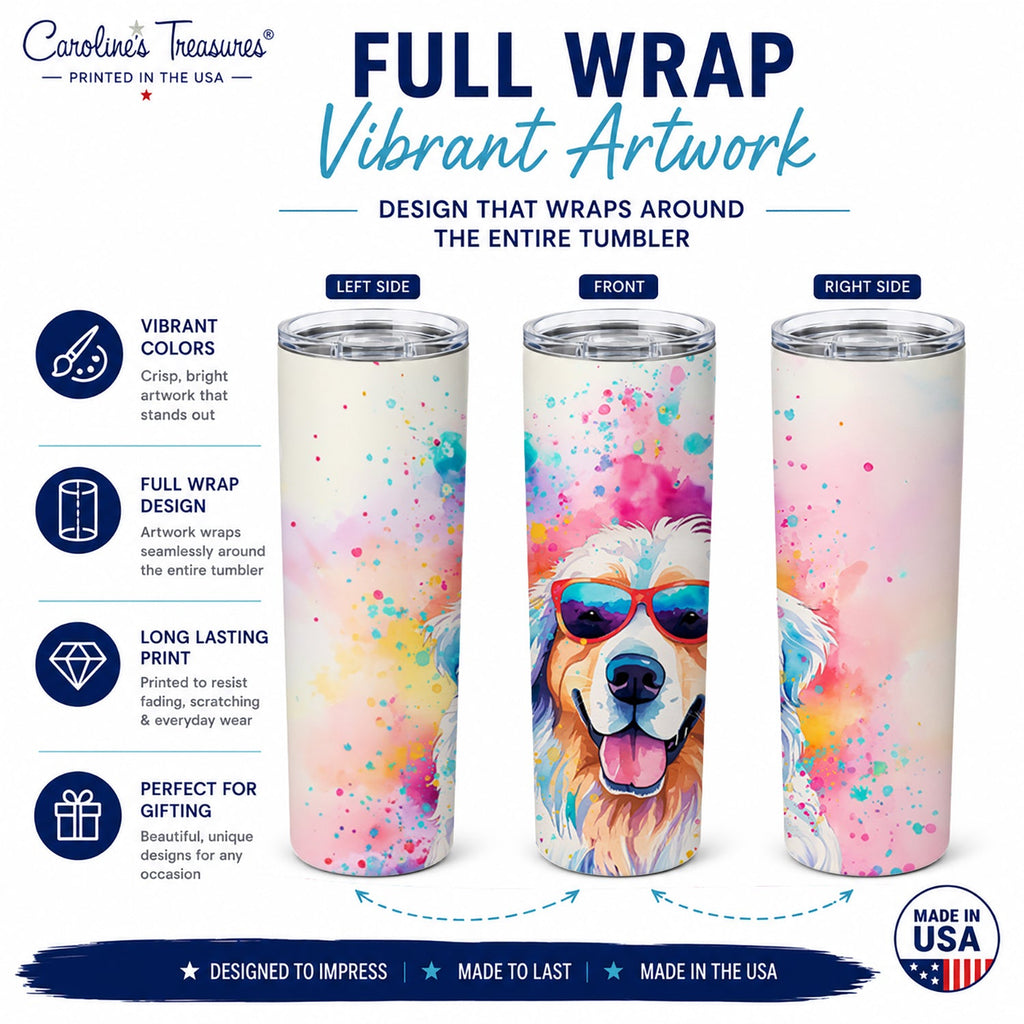 Great Pyrenees Hippie Dawg Stainless Steel Skinny Tumbler 20 oz Vacuum Double Walled Reusable Insulated Travel Cup