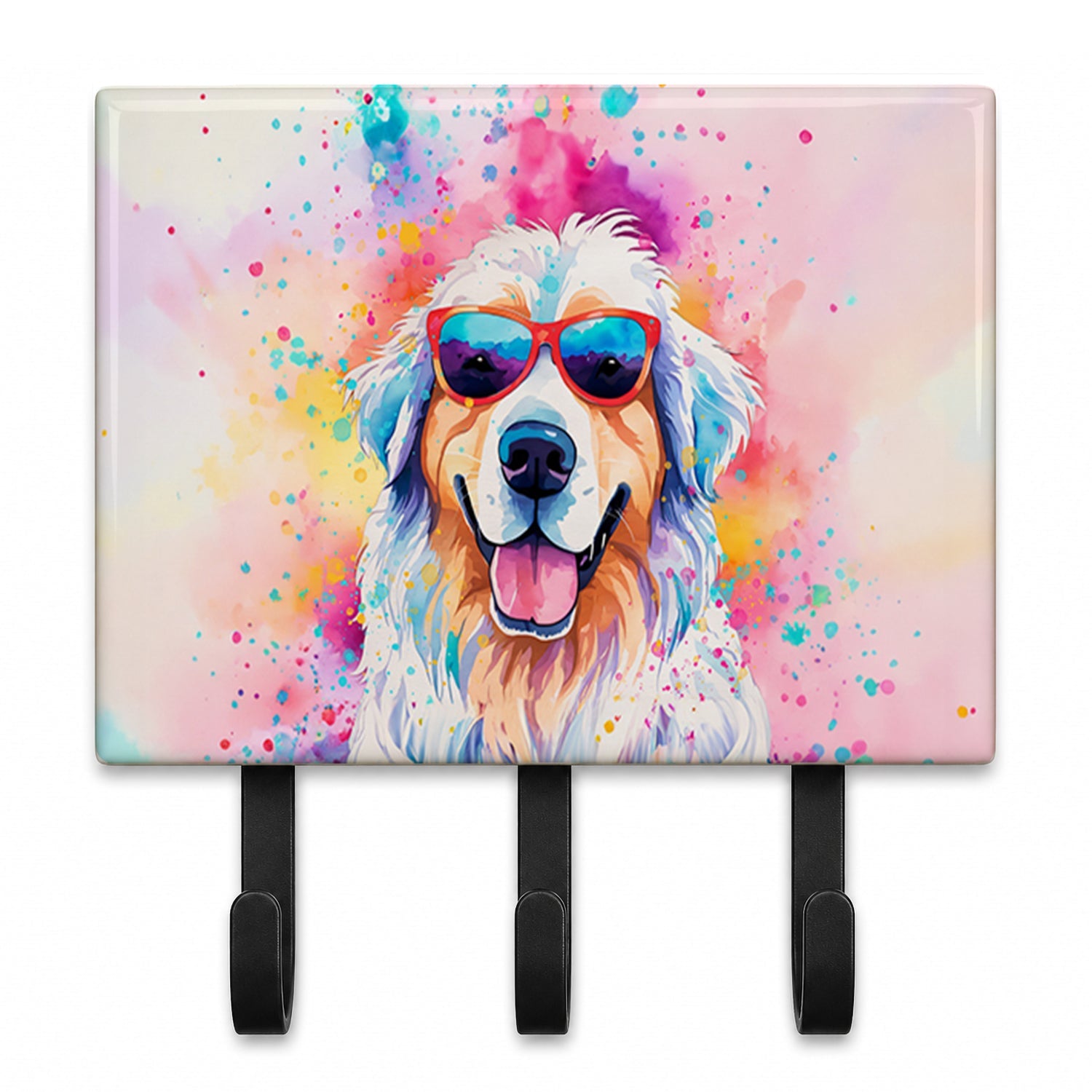 Great Pyrenees Hippie Dawg Leash or Key Holder Wall Hooks, Coat Rack Wall Mount, for Hanging Keys, Towels, Aprons, Leashes