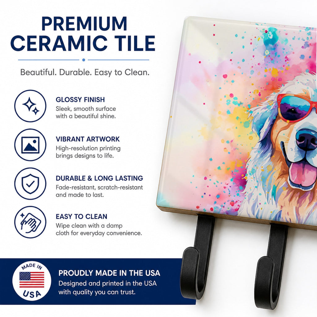 Great Pyrenees Hippie Dawg Leash or Key Holder Wall Hooks, Coat Rack Wall Mount, for Hanging Keys, Towels, Aprons, Leashes