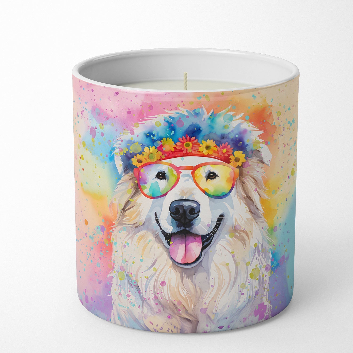 Great Pyrenees Hippie Dawg Decorative Soy Candle Nature Soy Wax Essential Oil Home Decor Ideal for Bedroom Kitchen Bath Office Gift, 10 oz