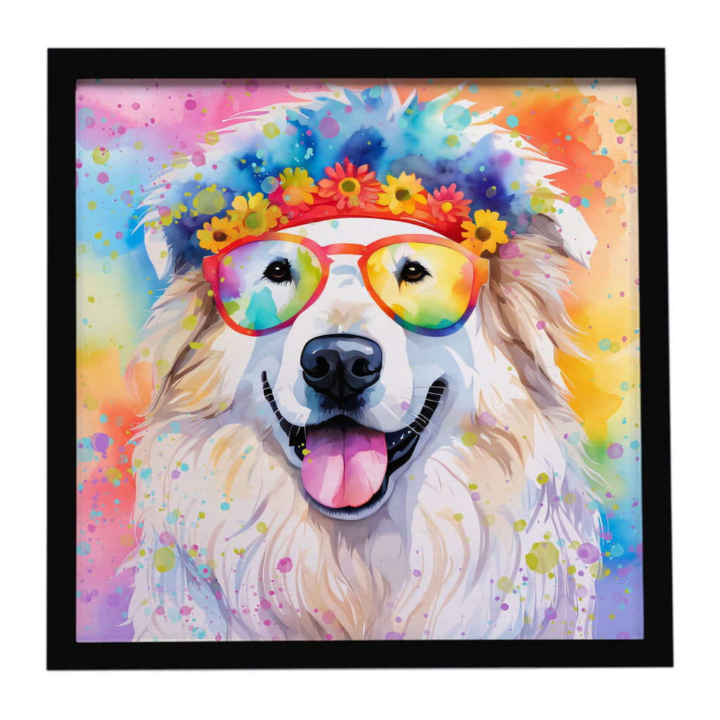 Great Pyrenees Hippie Dawg Framed Metal Print Bathroom, Kitchen, Office, Home Decor Wall Art Ready to Hang, Square, 8X8