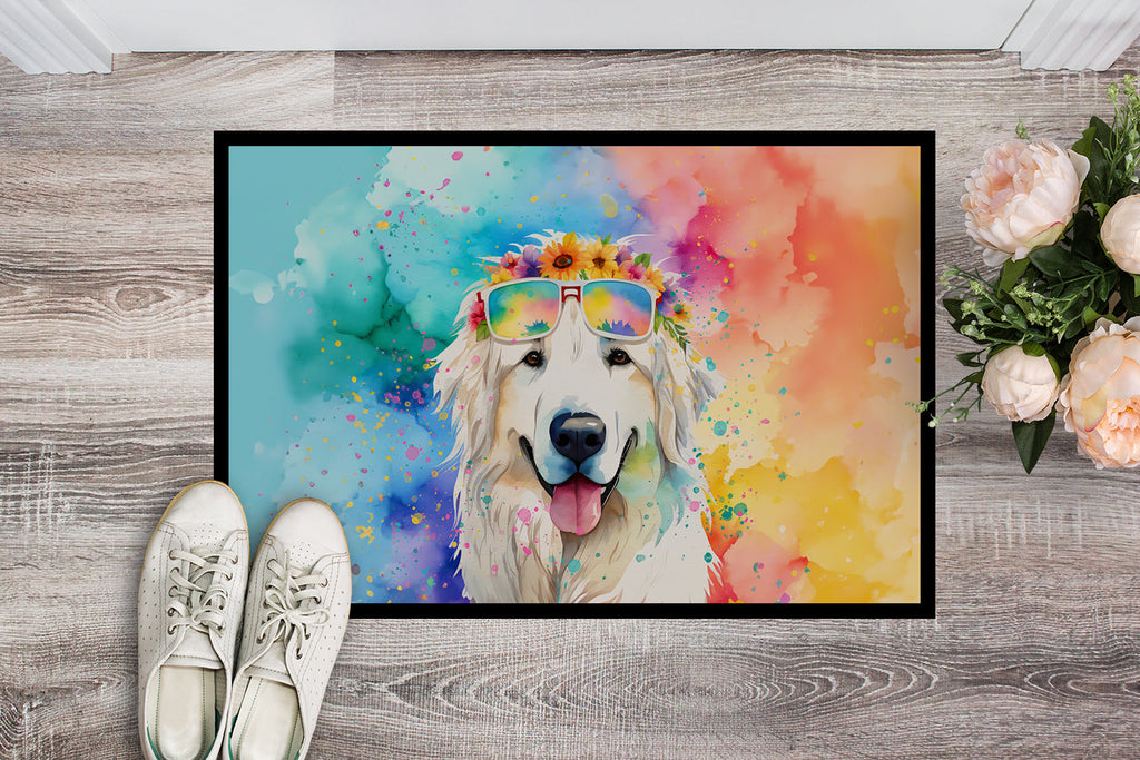 Great Pyrenees Hippie Dawg Doormat Indoor Outdoor 24H X 36W Front Door Mat Rugs for Entryway, Non Slip Washable Low Pile,