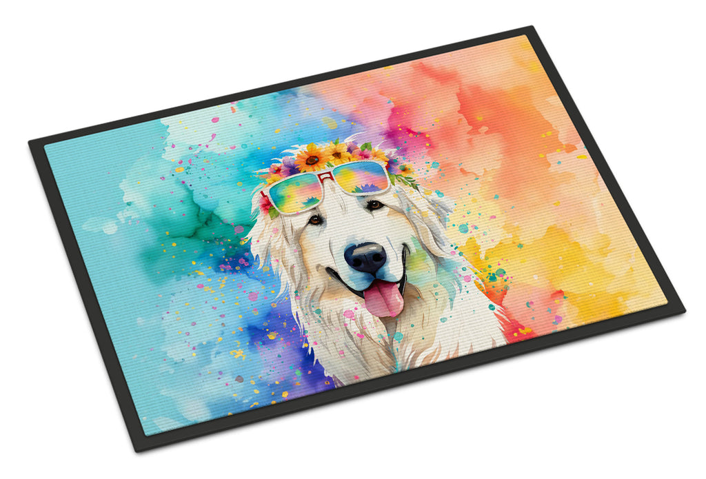 Great Pyrenees Hippie Dawg Doormat Indoor Outdoor 18H X 27W Front Door Mat Rugs for Entryway, Non Slip Washable