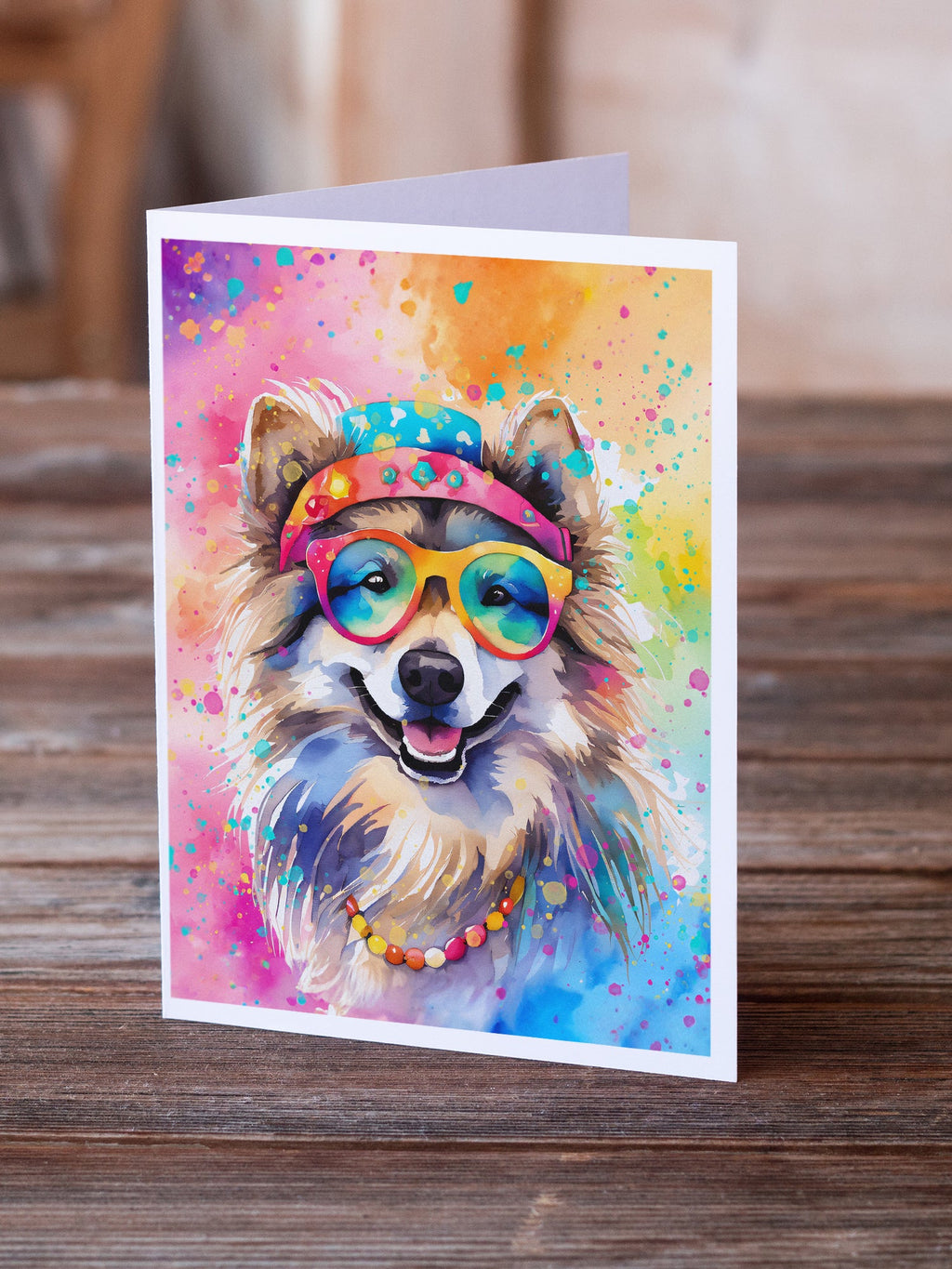 Keeshond Hippie Dawg Greeting Cards Pack of 8 Blank Cards with Envelopes Whimsical A7 Size 5x7