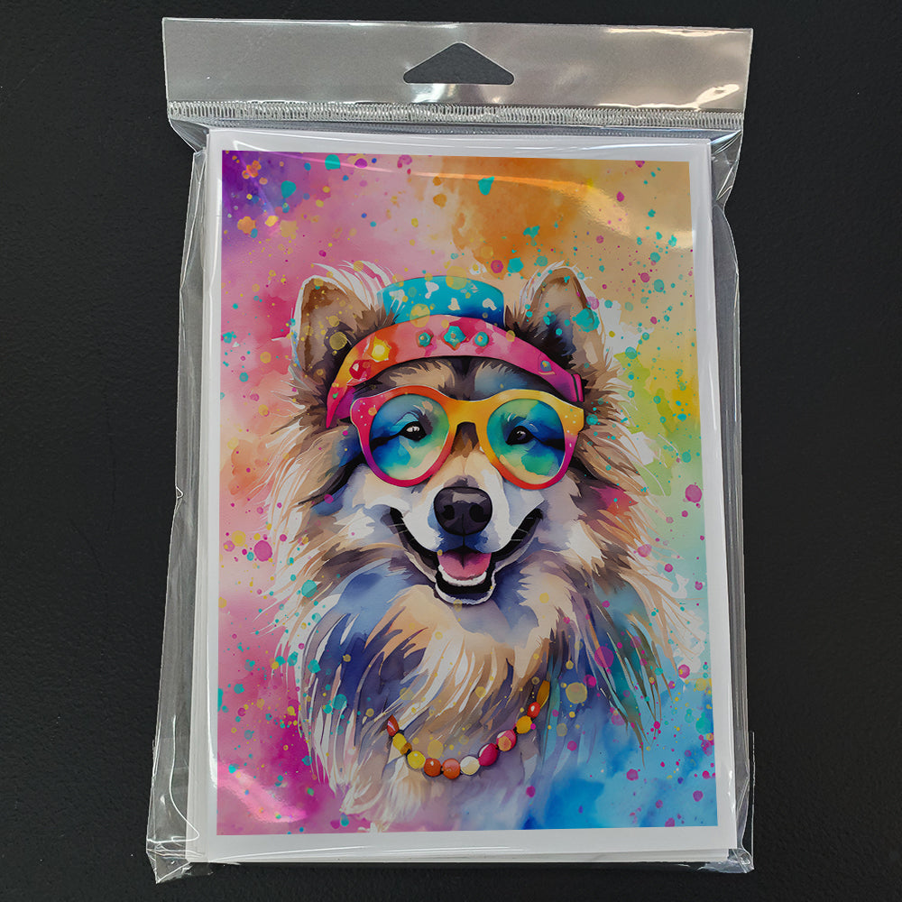Keeshond Hippie Dawg Greeting Cards Pack of 8 Blank Cards with Envelopes Whimsical A7 Size 5x7