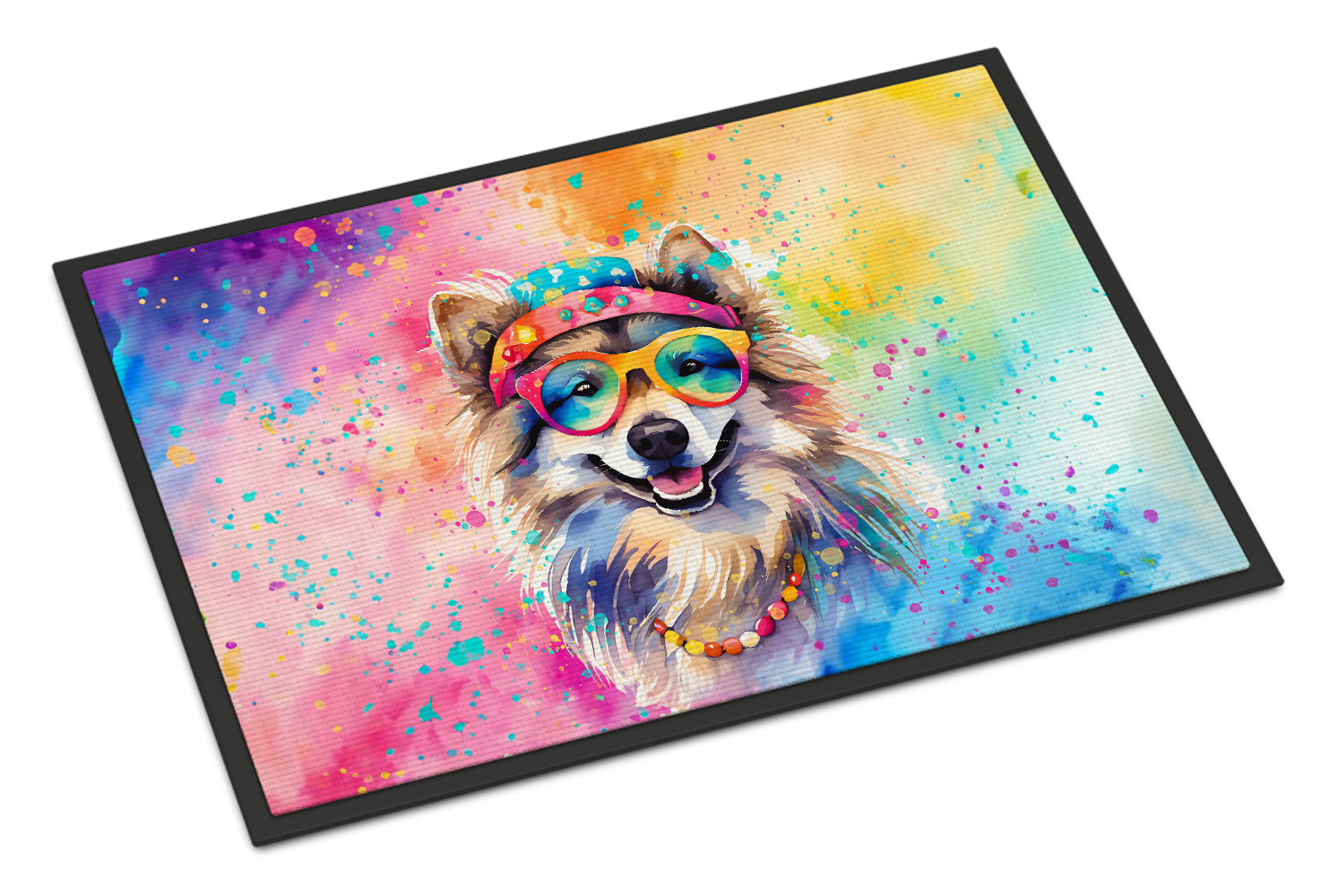 Keeshond Hippie Dawg Doormat Indoor Outdoor 24H X 36W Front Door Mat Rugs for Entryway, Non Slip Washable Low Pile,