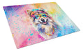 Keeshond Hippie Dawg Cutting Board Tempered Glass Kitchen Cutting Surface, Heat Resistant Chopping, Non-Slip Feet, Food Prep & Serving