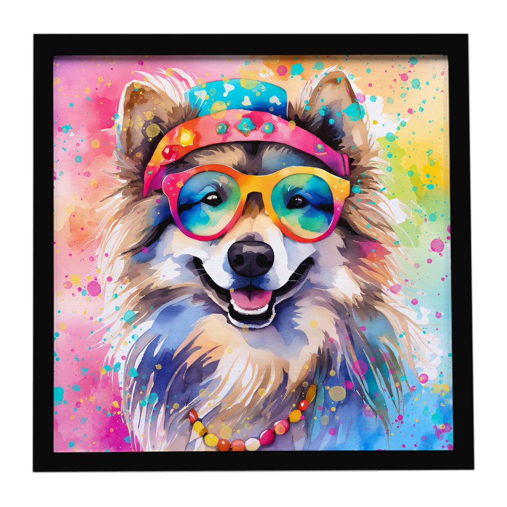 Keeshond Hippie Dawg Framed Metal Print Bathroom, Kitchen, Office, Home Decor Wall Art Ready to Hang, Square, 8X8