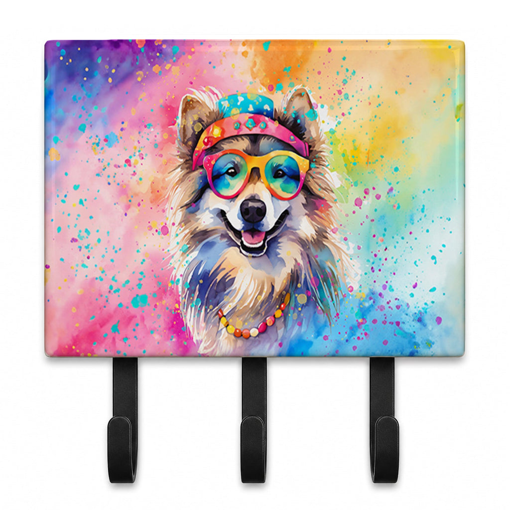 Keeshond Hippie Dawg Leash or Key Holder Wall Hooks, Coat Rack Wall Mount, for Hanging Keys, Towels, Aprons, Leashes