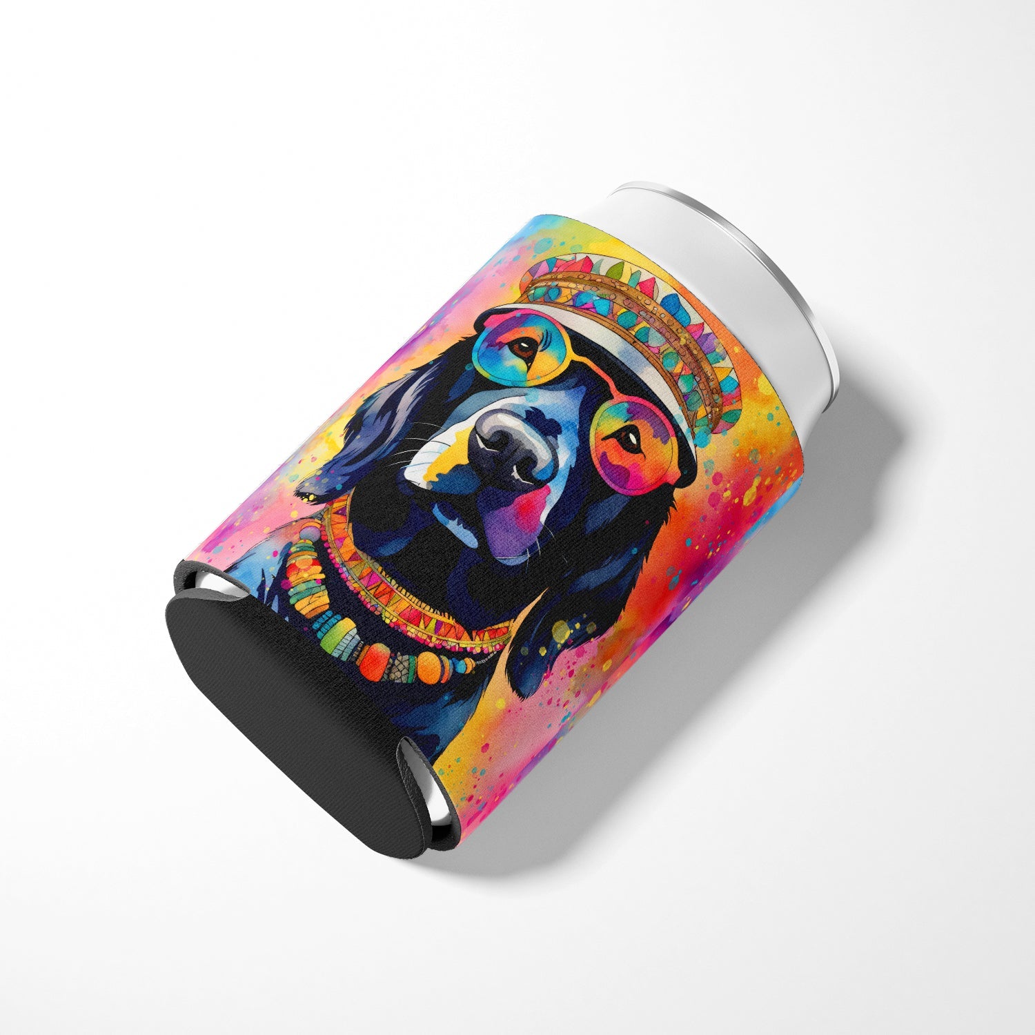 Black Labrador Hippie Dawg Can or Bottle Hugger Cooler Sleeve for Standard 12 oz Cans, Insulated Foam Beer & Soda Can Hugger Reusable