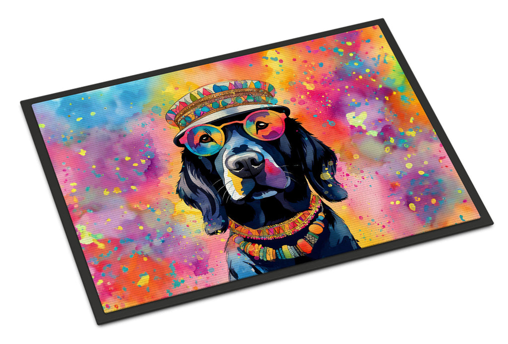 Black Labrador Hippie Dawg Doormat Indoor Outdoor 24H X 36W Front Door Mat Rugs for Entryway, Non Slip Washable Low Pile,