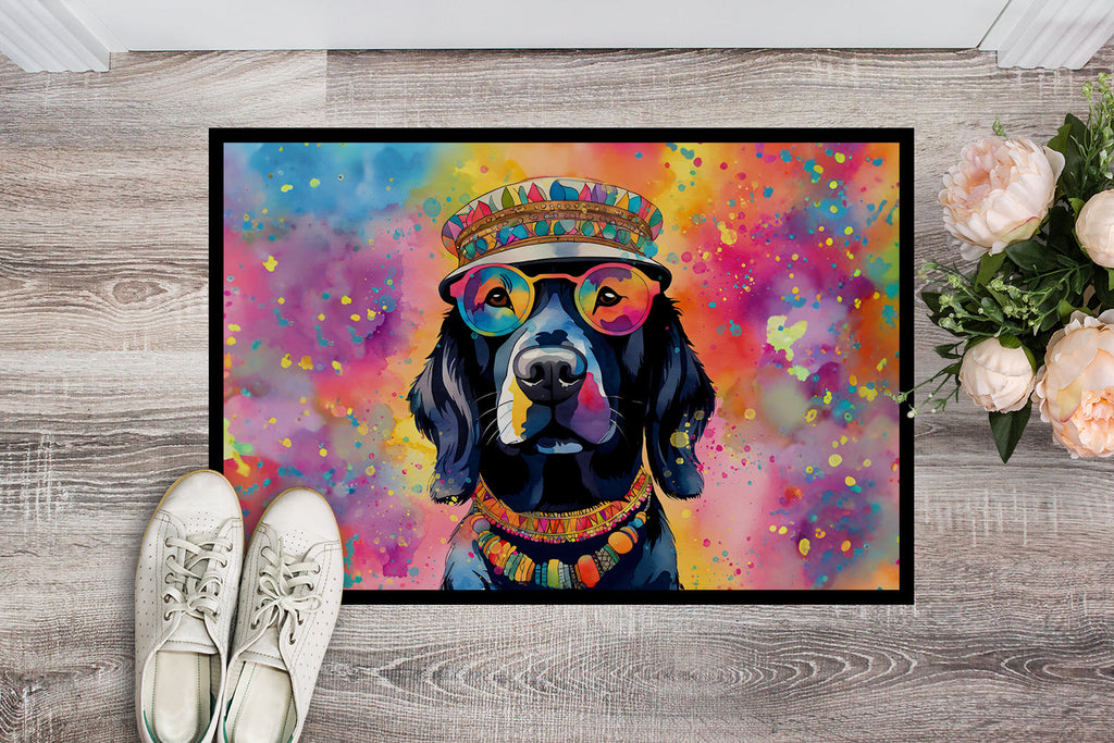 Black Labrador Hippie Dawg Doormat Indoor Outdoor 24H X 36W Front Door Mat Rugs for Entryway, Non Slip Washable Low Pile,