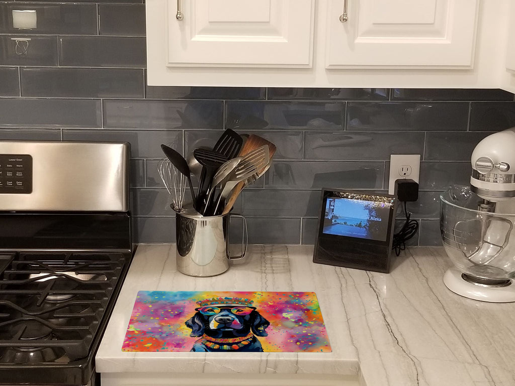 Black Labrador Hippie Dawg Cutting Board Tempered Glass Kitchen Cutting Surface, Heat Resistant Chopping, Non-Slip Feet, Food Prep & Serving